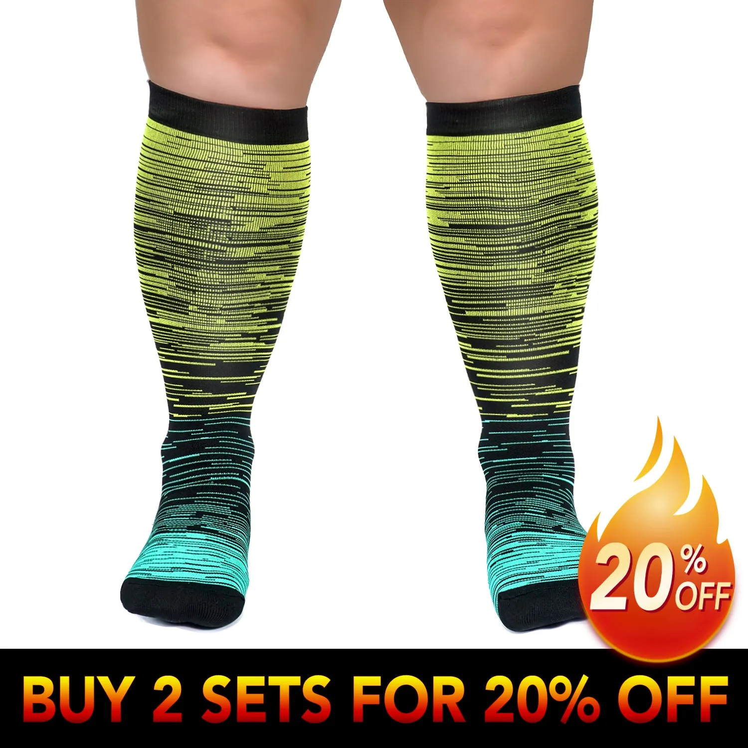1-Pairs Gradient Big Calf Compression Socks for Man and Woman (20-30 mmHG）| ACTINPUT