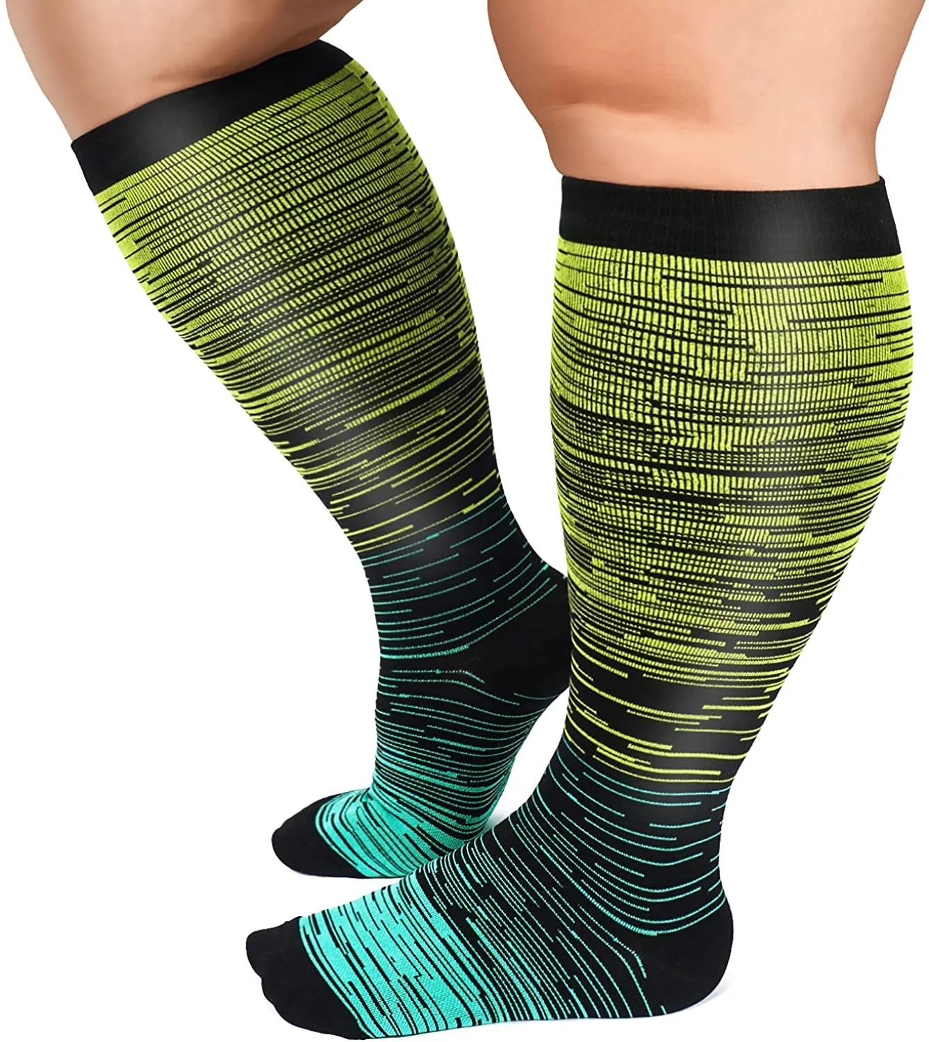 1-Pairs Gradient Big Calf Compression Socks for Man and Woman (20-30 mmHG）| ACTINPUT