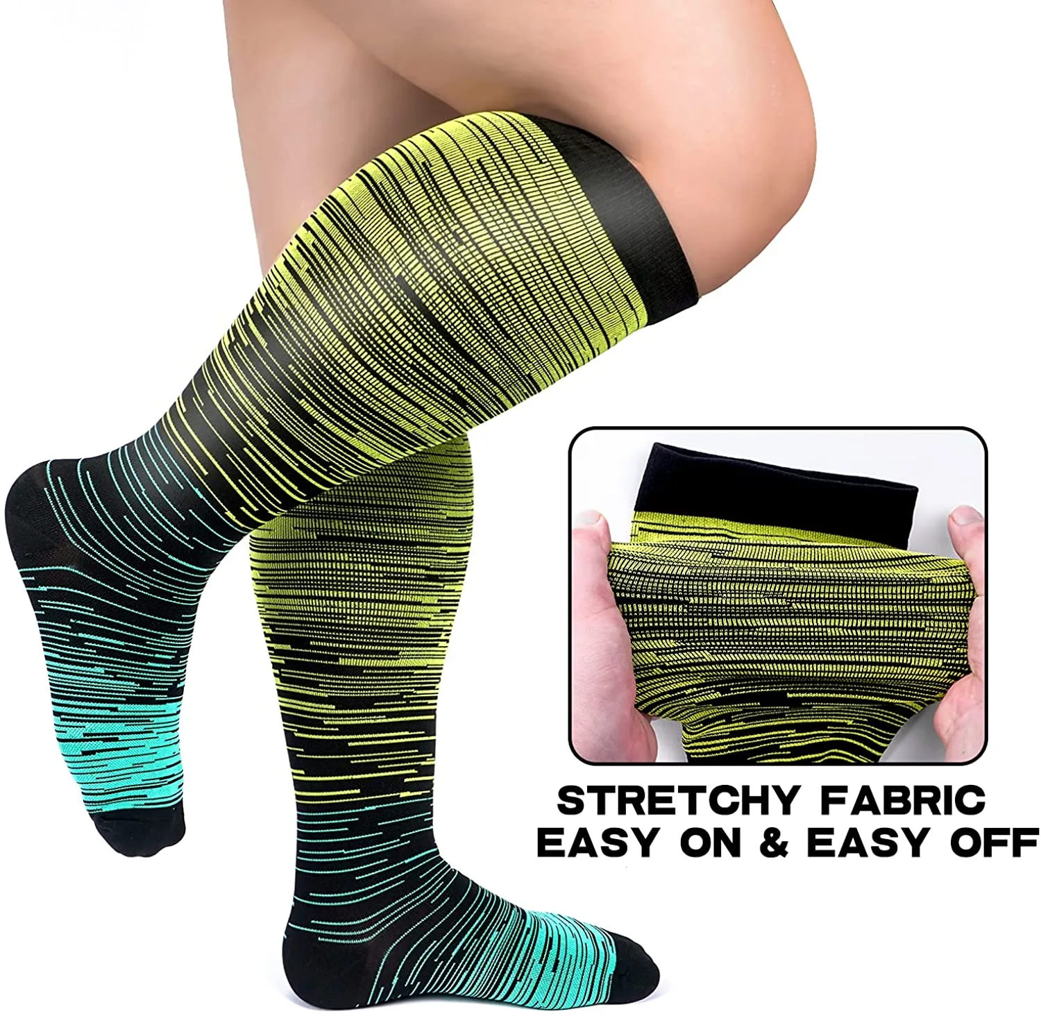 1-Pairs Gradient Big Calf Compression Socks for Man and Woman (20-30 mmHG）| ACTINPUT