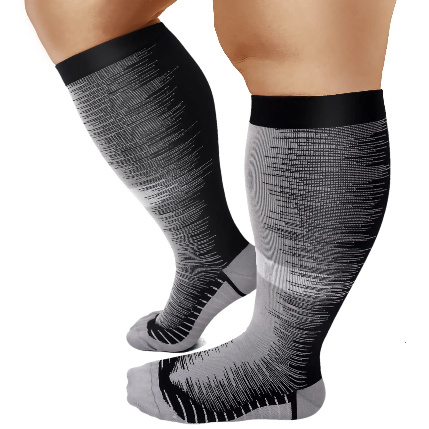 1-Pairs Grey Big Calf Compression Socks for Man and Woman (20-30 mmHG）| ACTINPUT