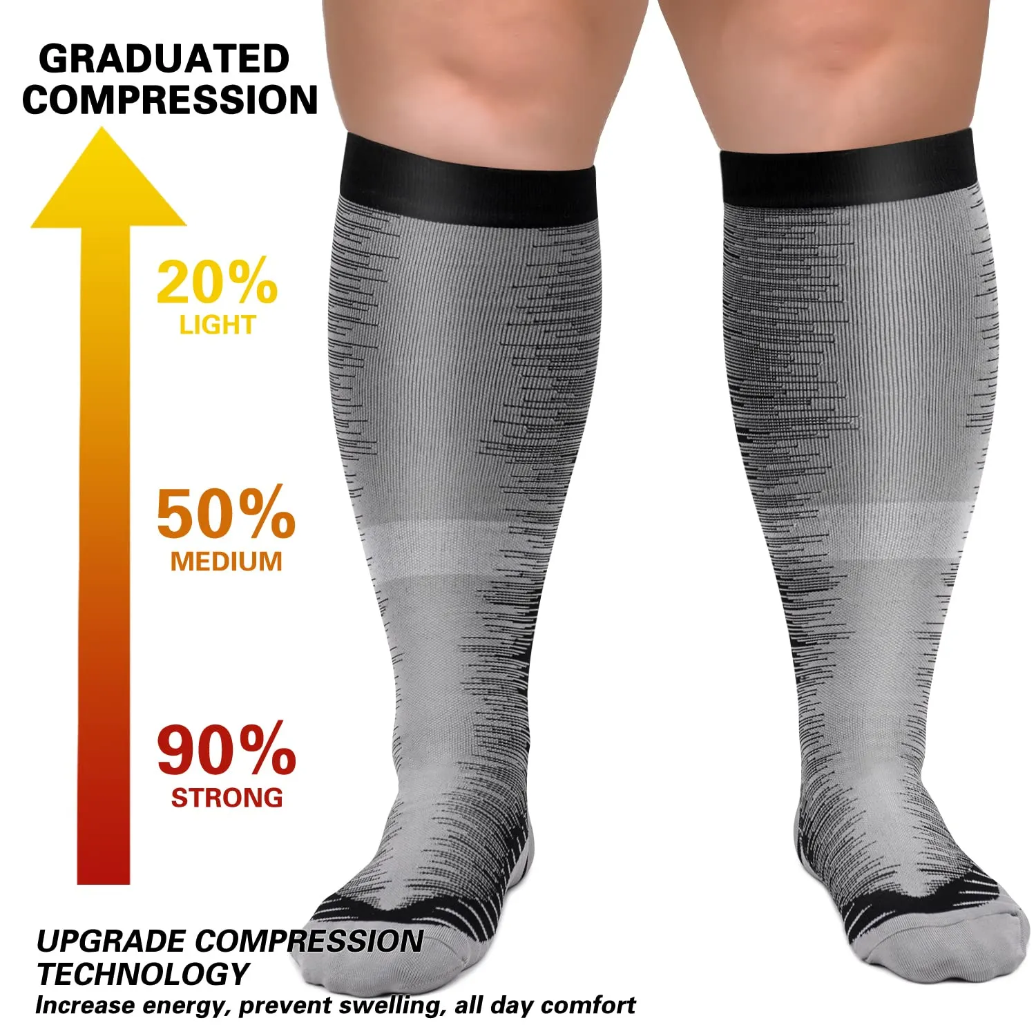 1-Pairs Grey Big Calf Compression Socks for Man and Woman (20-30 mmHG）| ACTINPUT