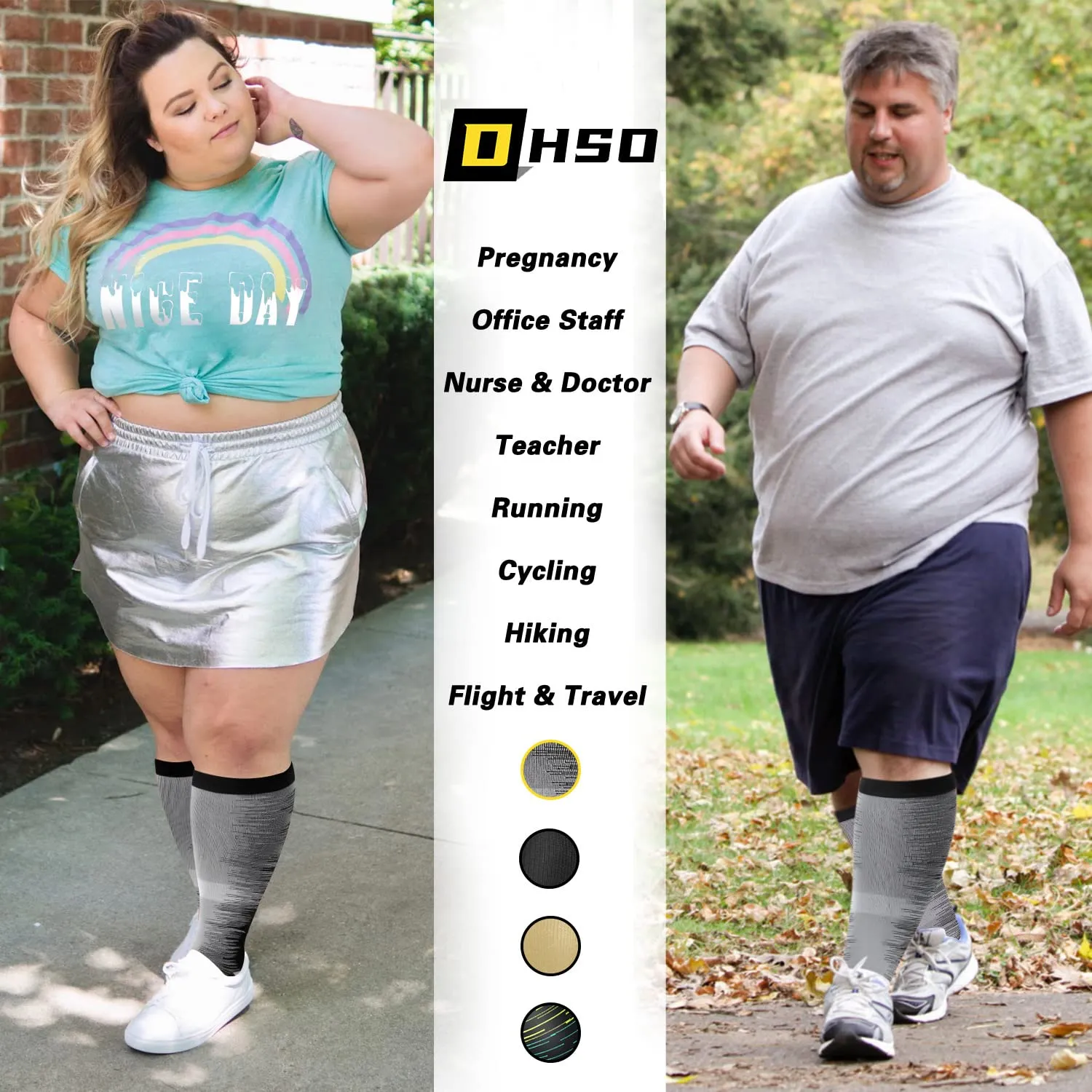 1-Pairs Grey Big Calf Compression Socks for Man and Woman (20-30 mmHG）| ACTINPUT