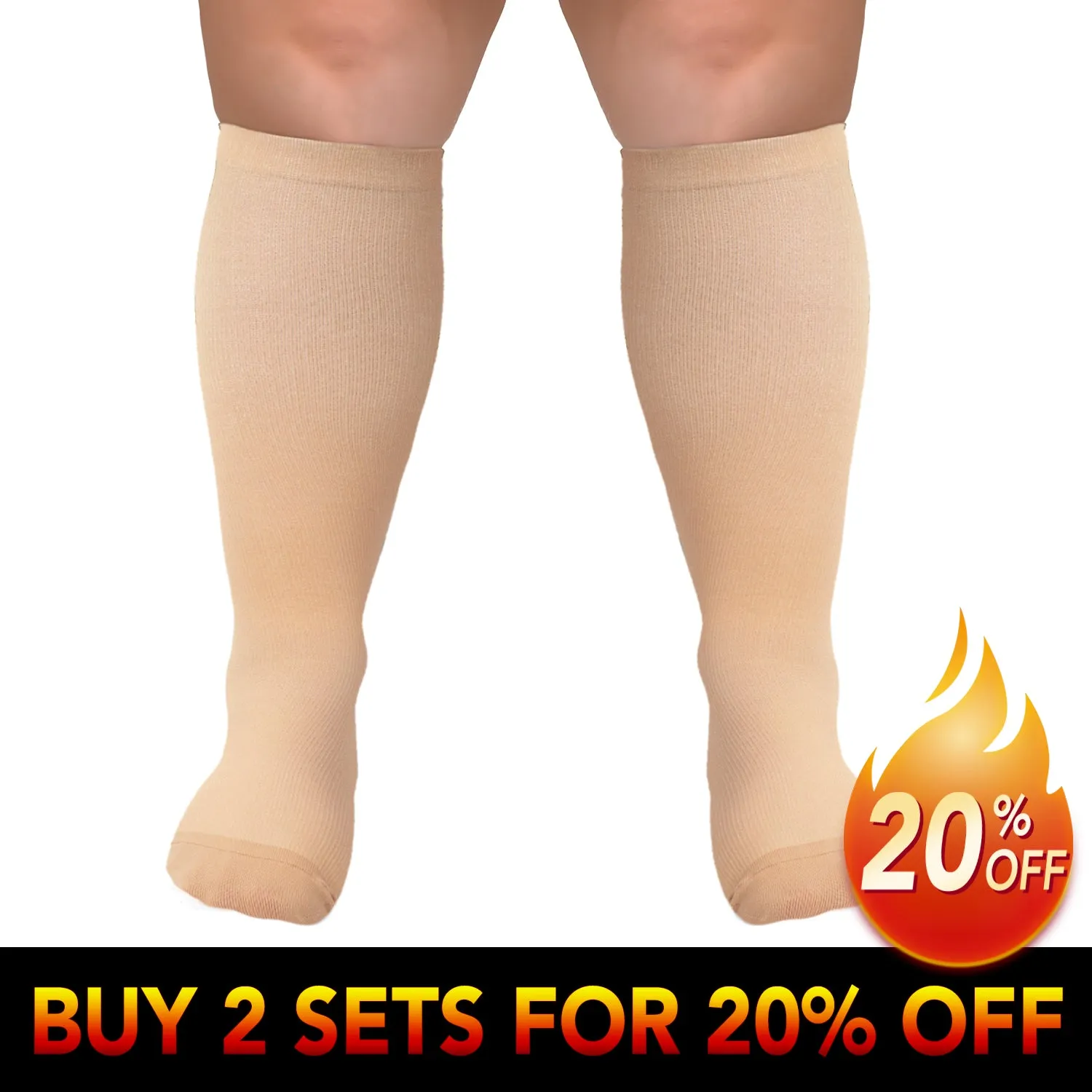 1-Pairs Nude Big Calf Compression Socks for Man and Woman (15-20 mmHG）| ACTINPUT
