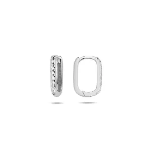 10K Gold Diamond Cut Rectangle Hoop Earrings