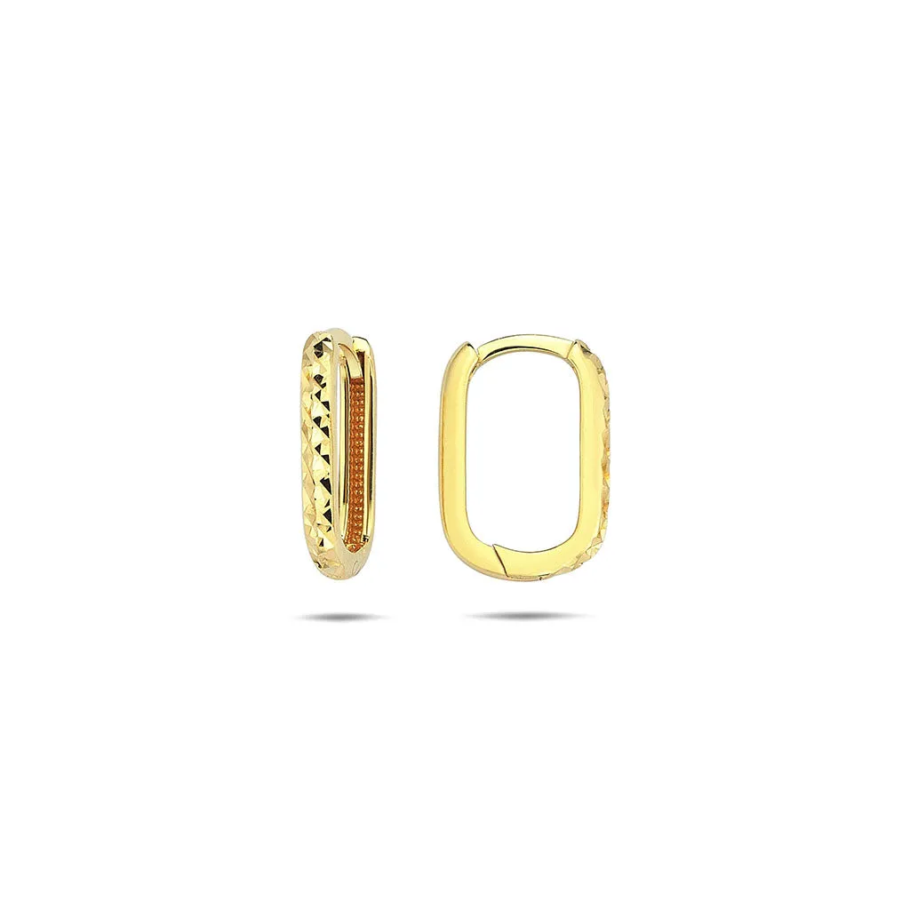 10K Gold Diamond Cut Rectangle Hoop Earrings