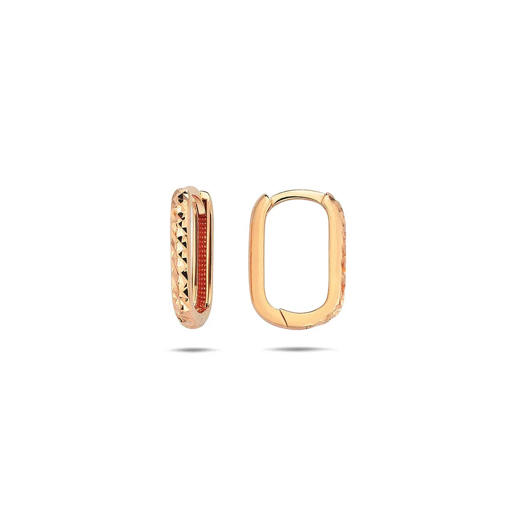 10K Gold Diamond Cut Rectangle Hoop Earrings