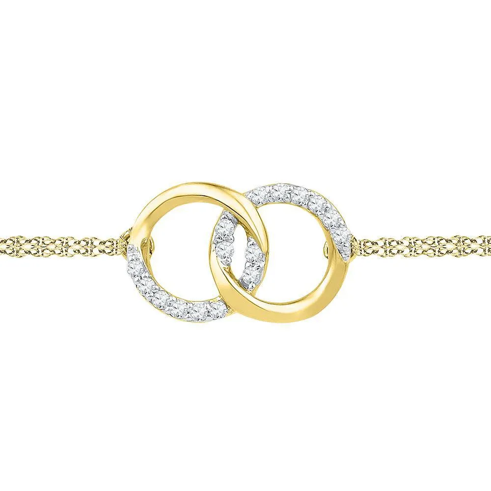 10K Yellow Gold Diamond Linked Circle Fashion Bracelet 1/10 Cttw