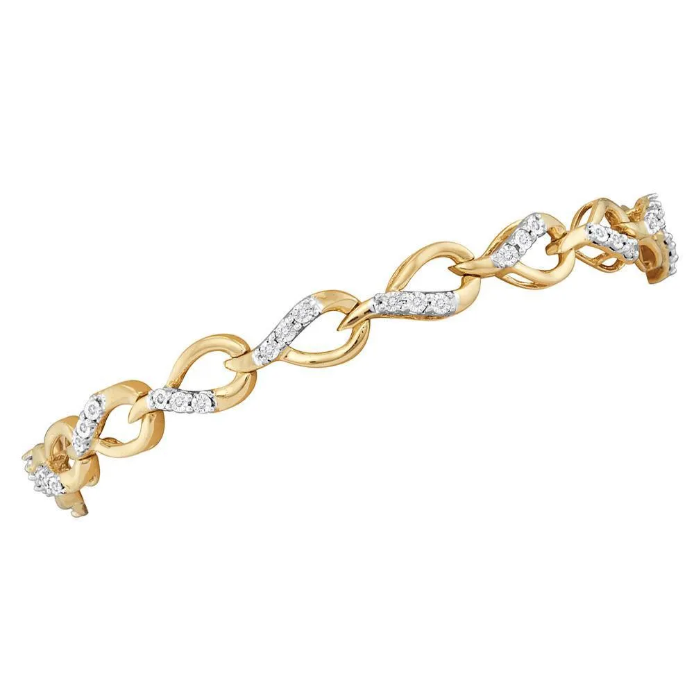 10K Yellow Gold Diamond Linked Teardrop Fashion Bracelet 1/6 Cttw