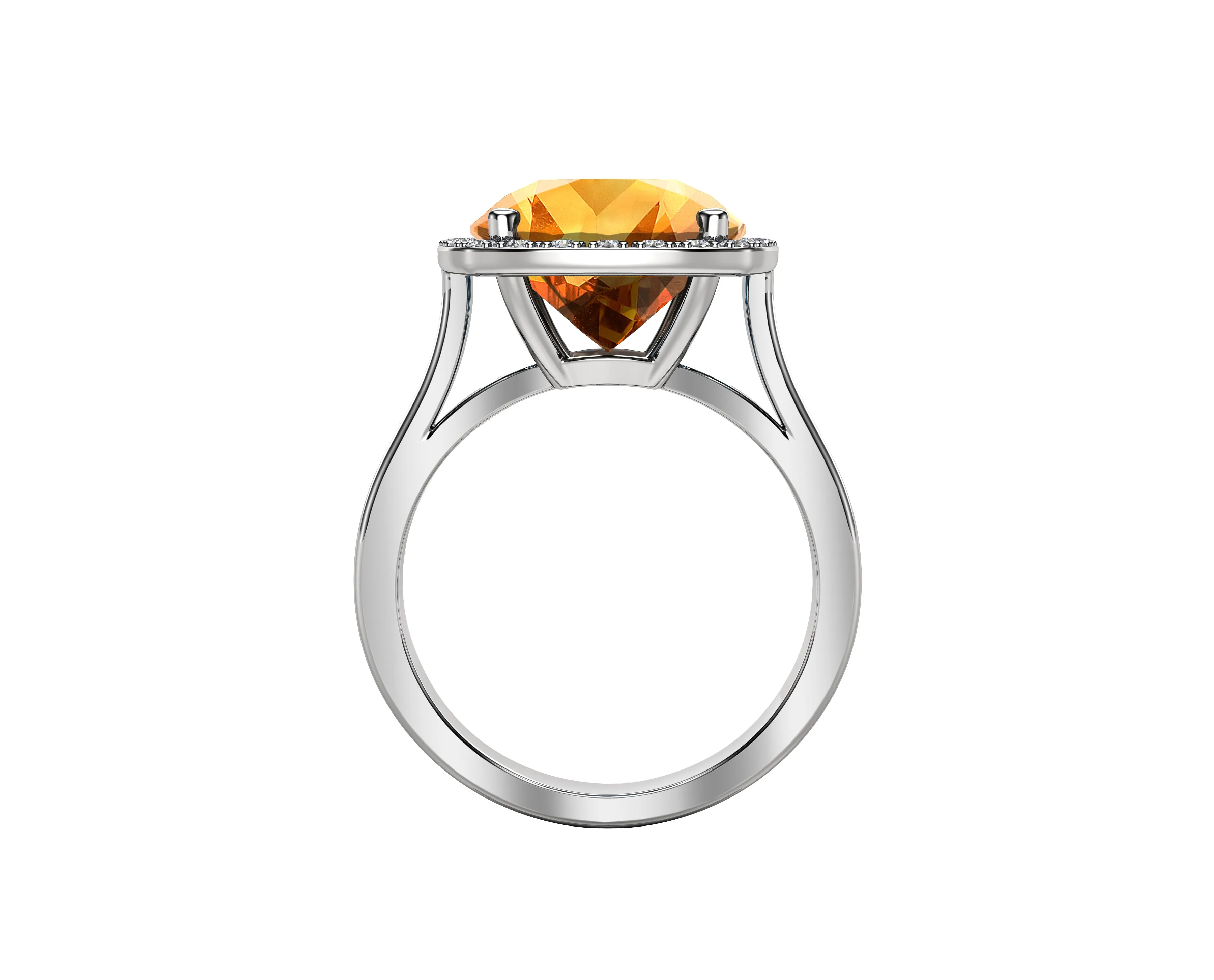 11MM Citrine & Diamond Wedding Set in 14K Gold