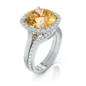 11MM Citrine & Diamond Wedding Set in 14K Gold