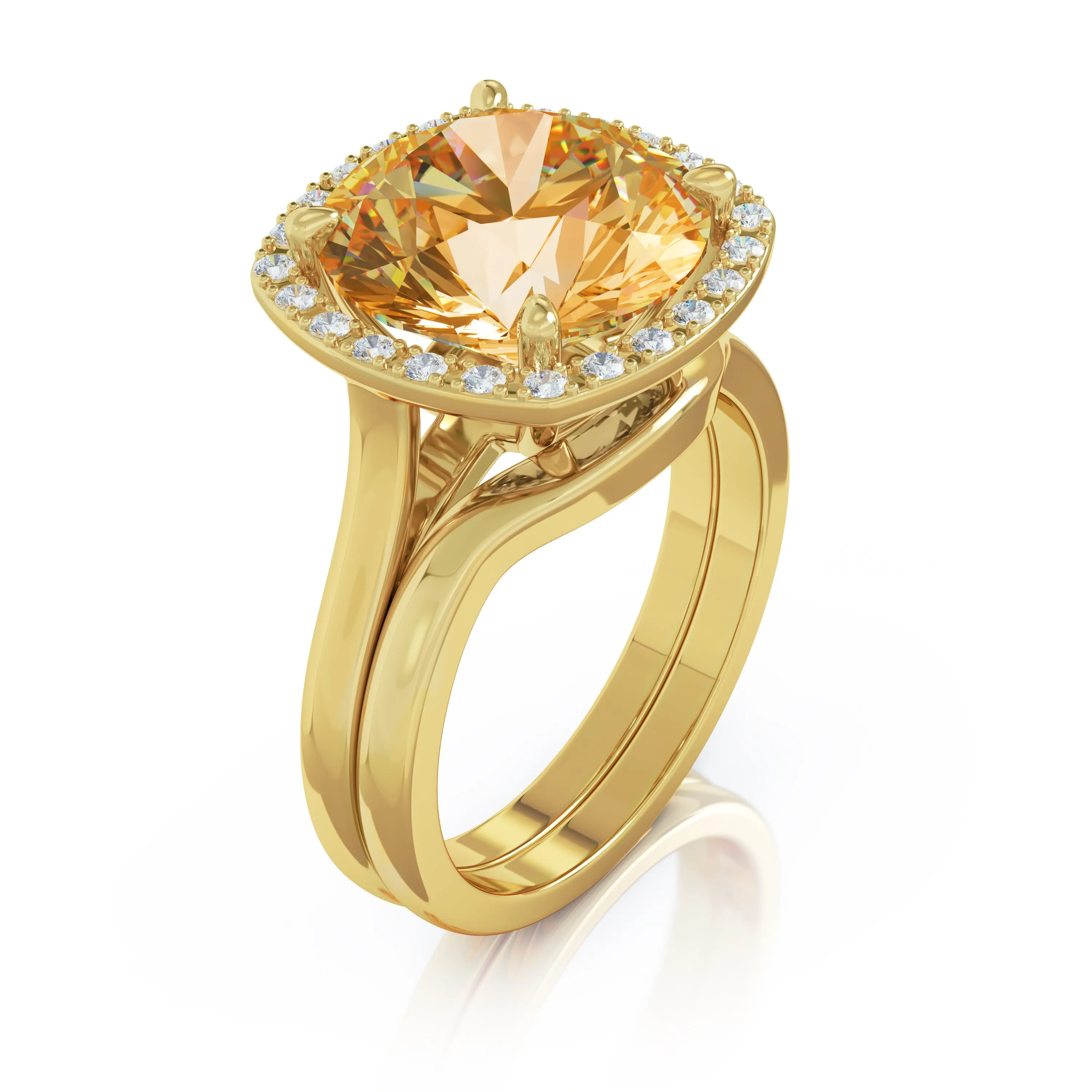 11MM Citrine & Diamond Wedding Set in 14K Gold