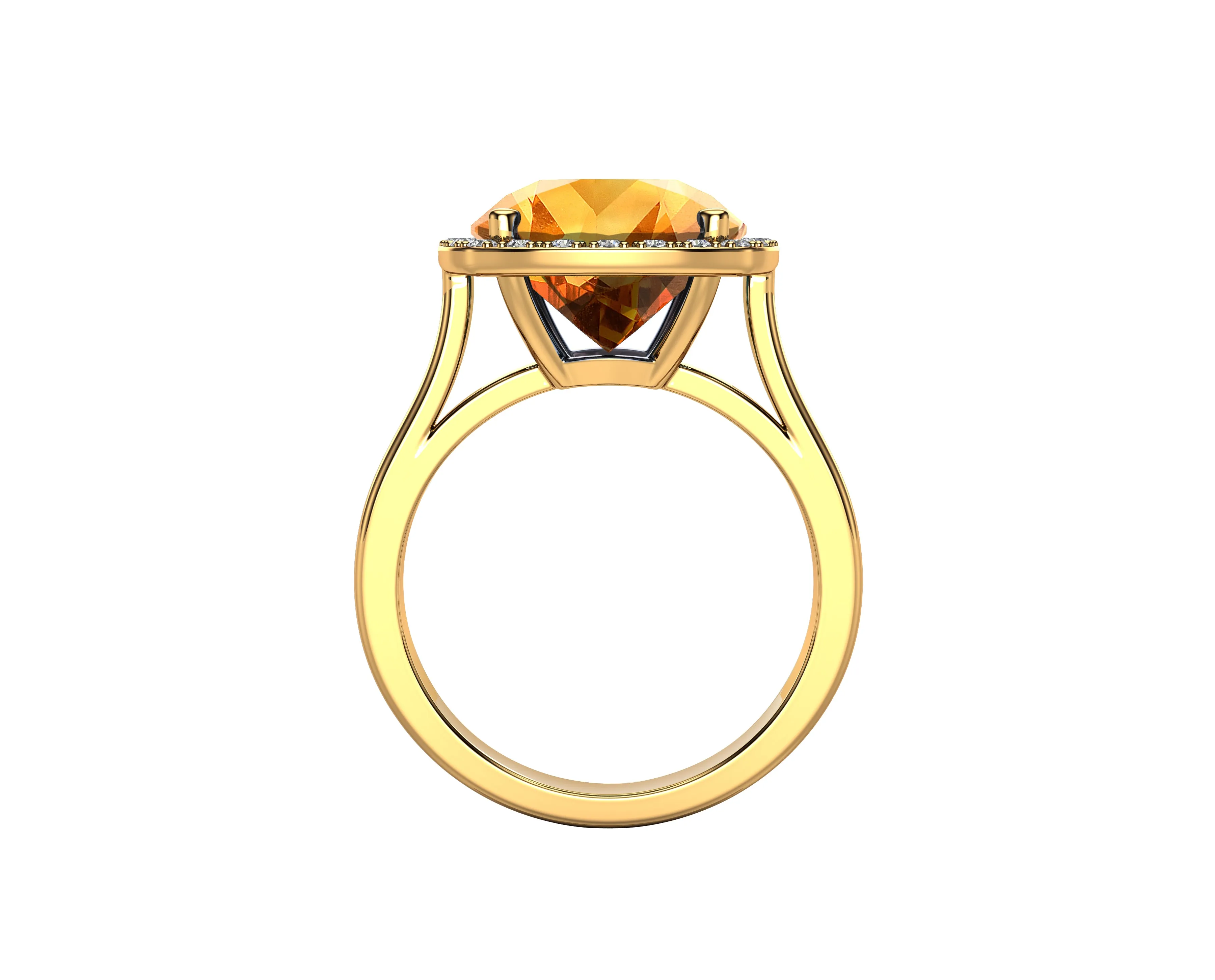 11MM Citrine & Diamond Wedding Set in 14K Gold