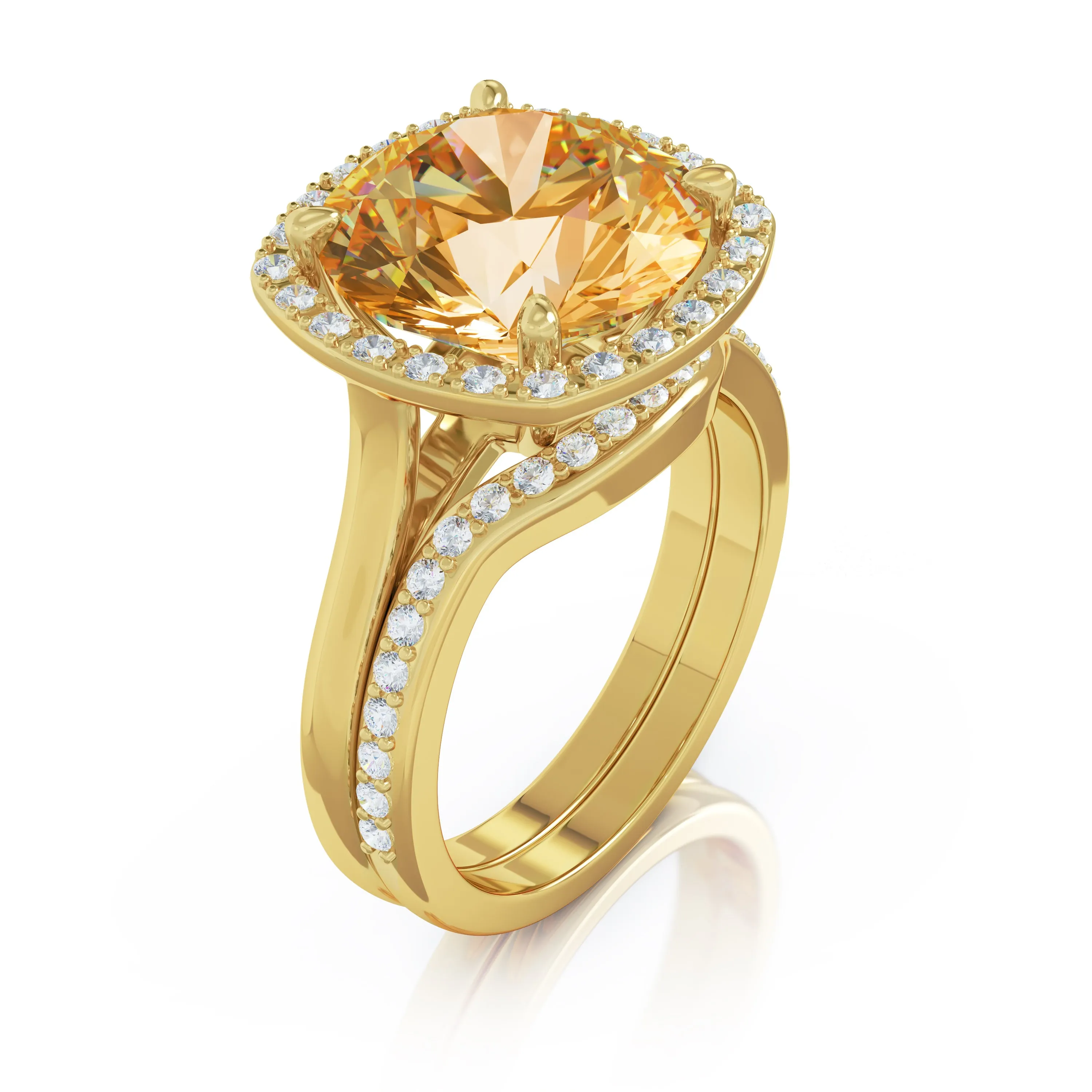 11MM Citrine & Diamond Wedding Set in 14K Gold