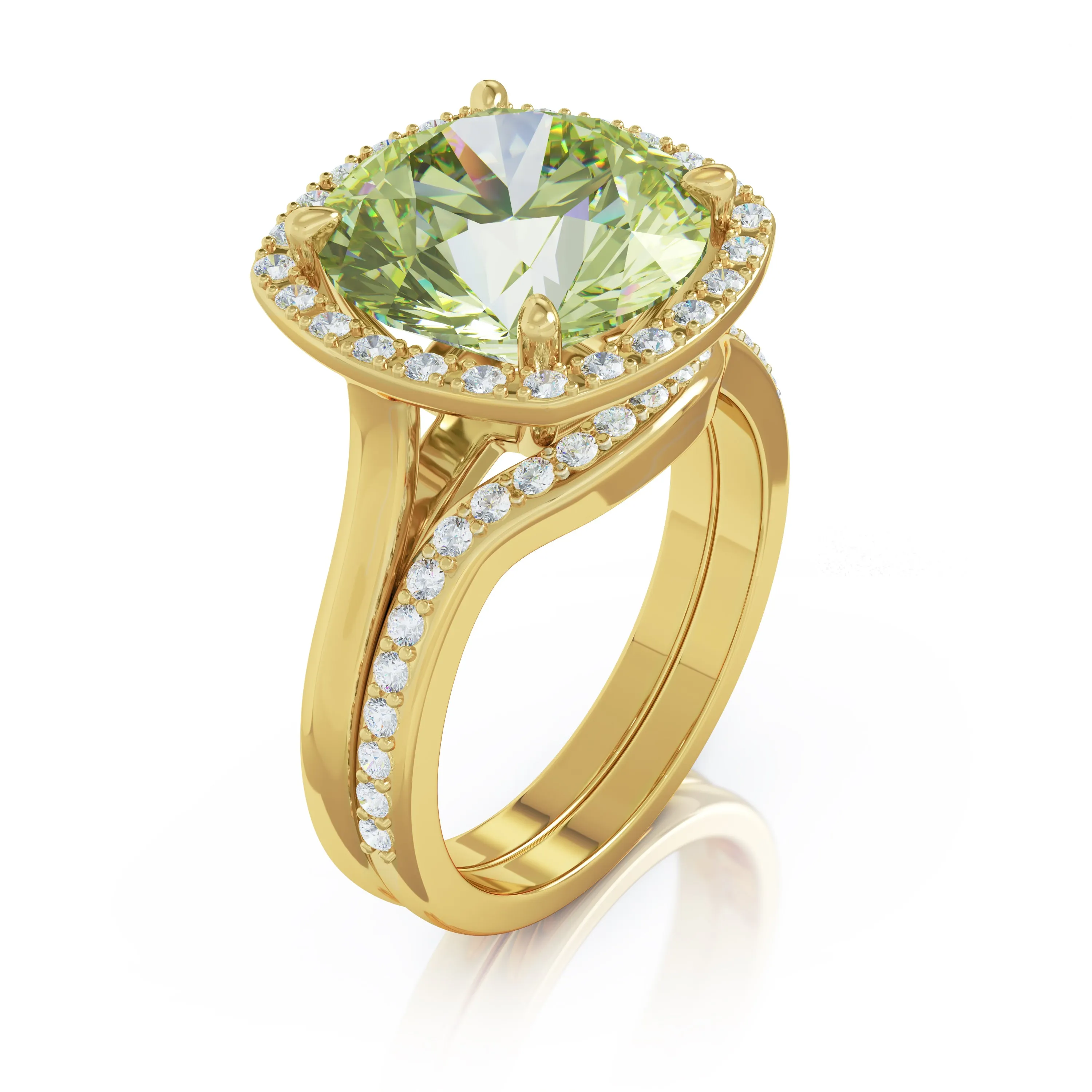 11MM Peridot & Diamond Wedding Set in 14K Gold