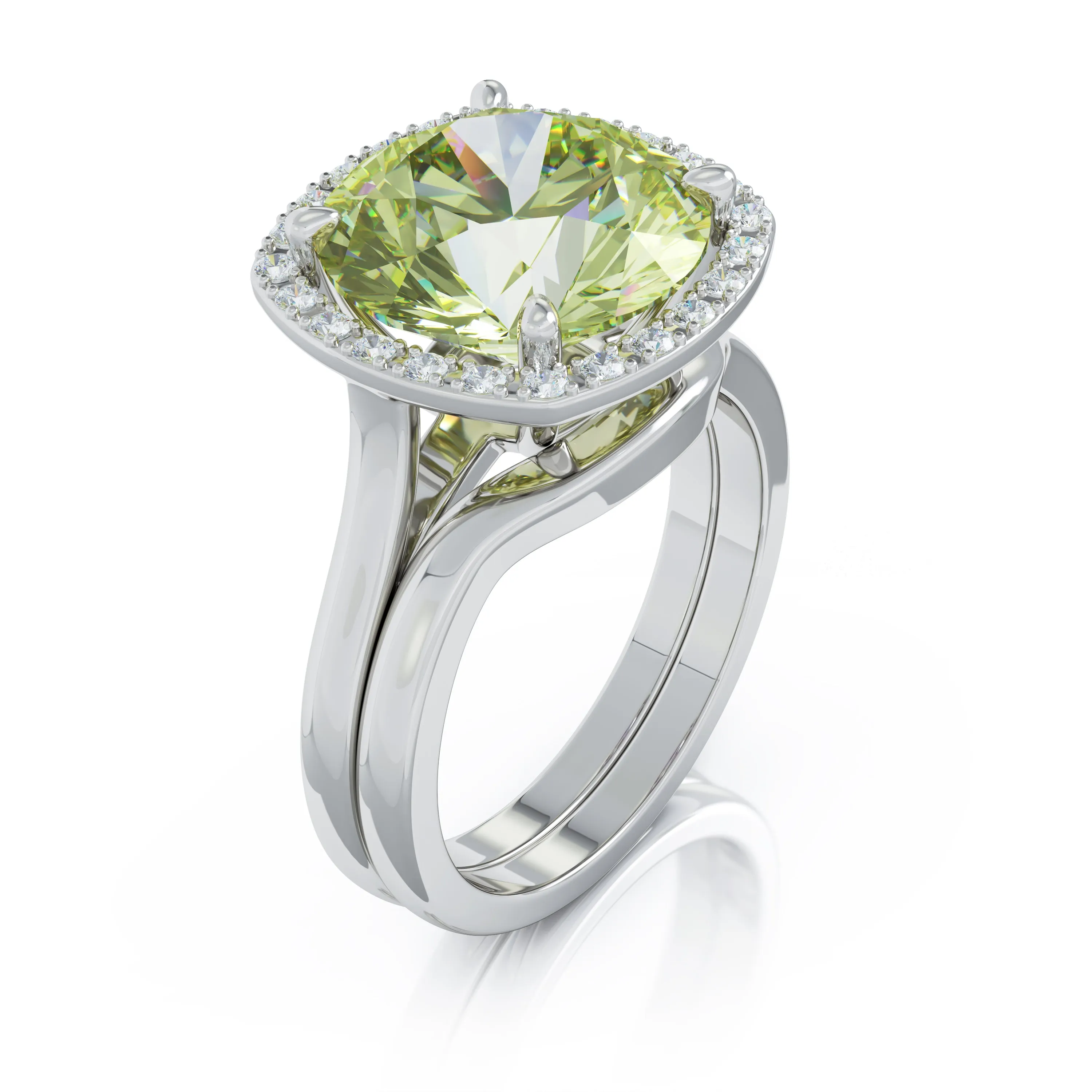 11MM Peridot & Diamond Wedding Set in 14K Gold
