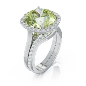 11MM Peridot & Diamond Wedding Set in 14K Gold