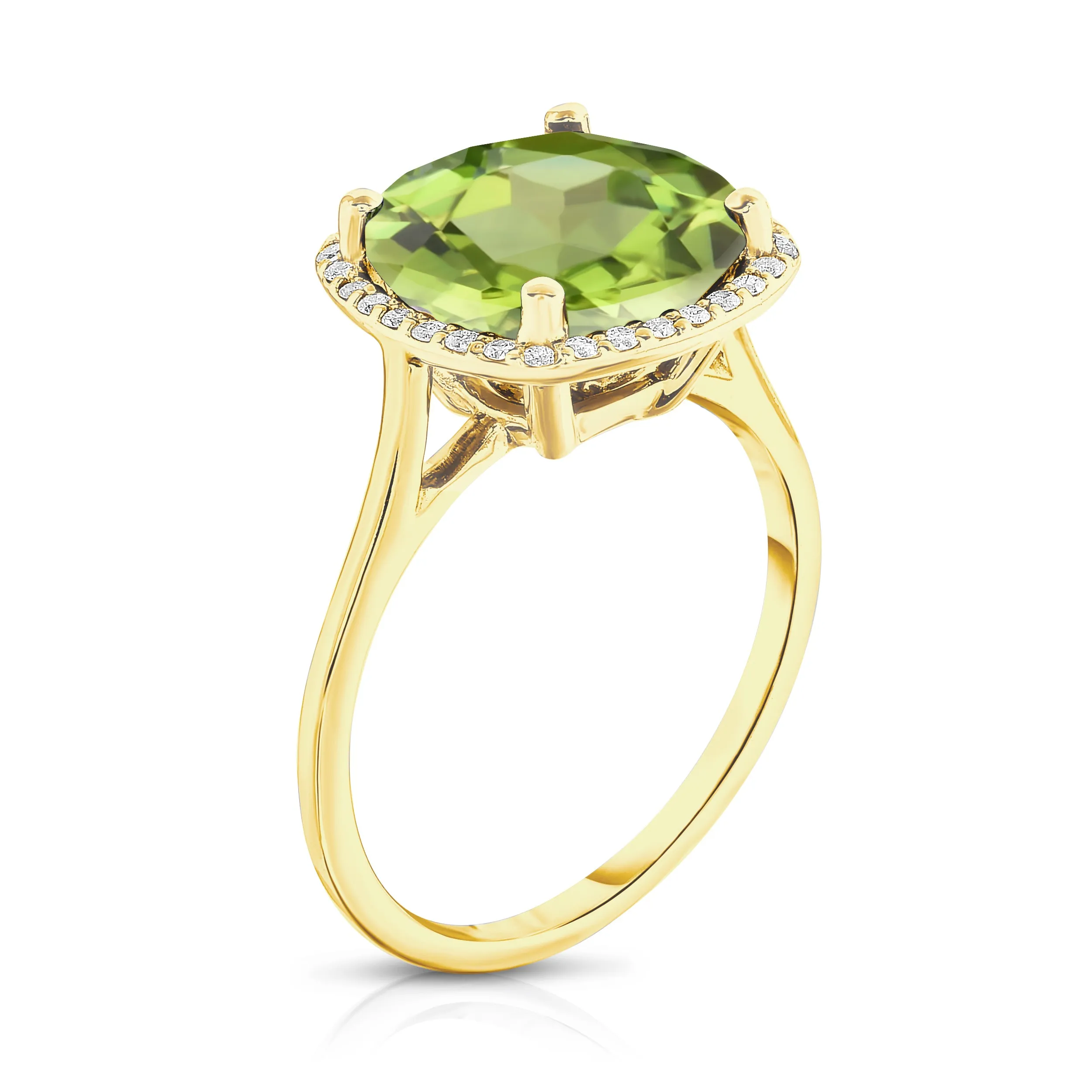 11MM Peridot & Diamond Wedding Set in 14K Gold