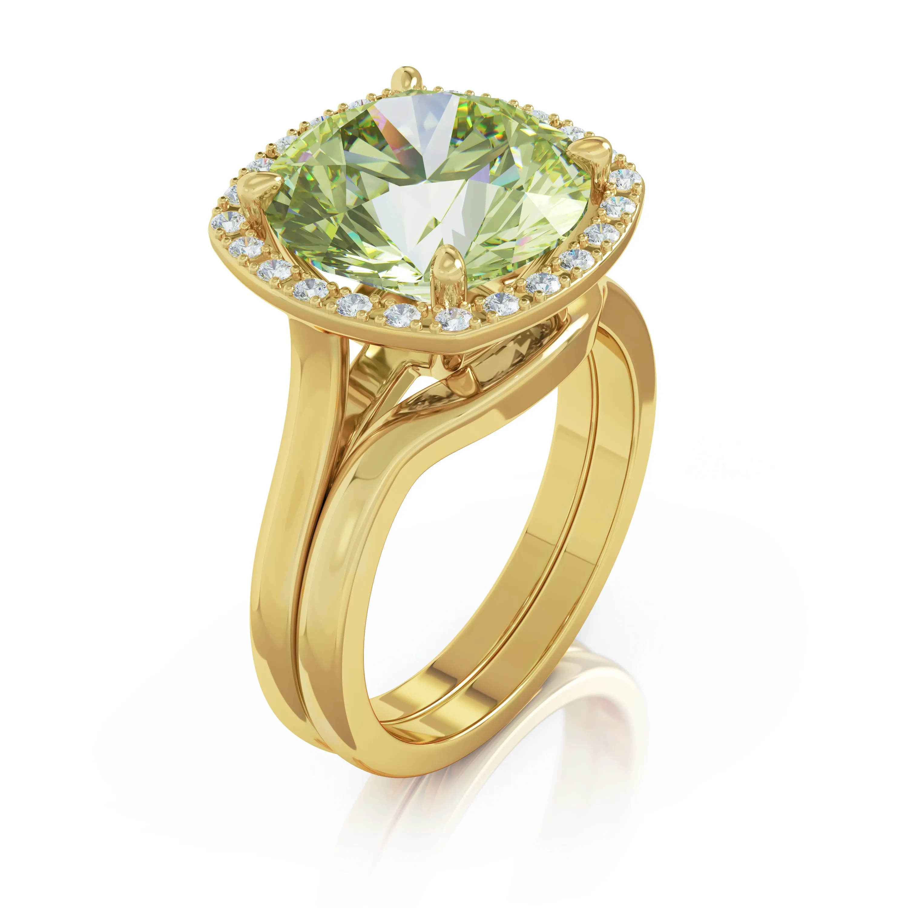 11MM Peridot & Diamond Wedding Set in 14K Gold