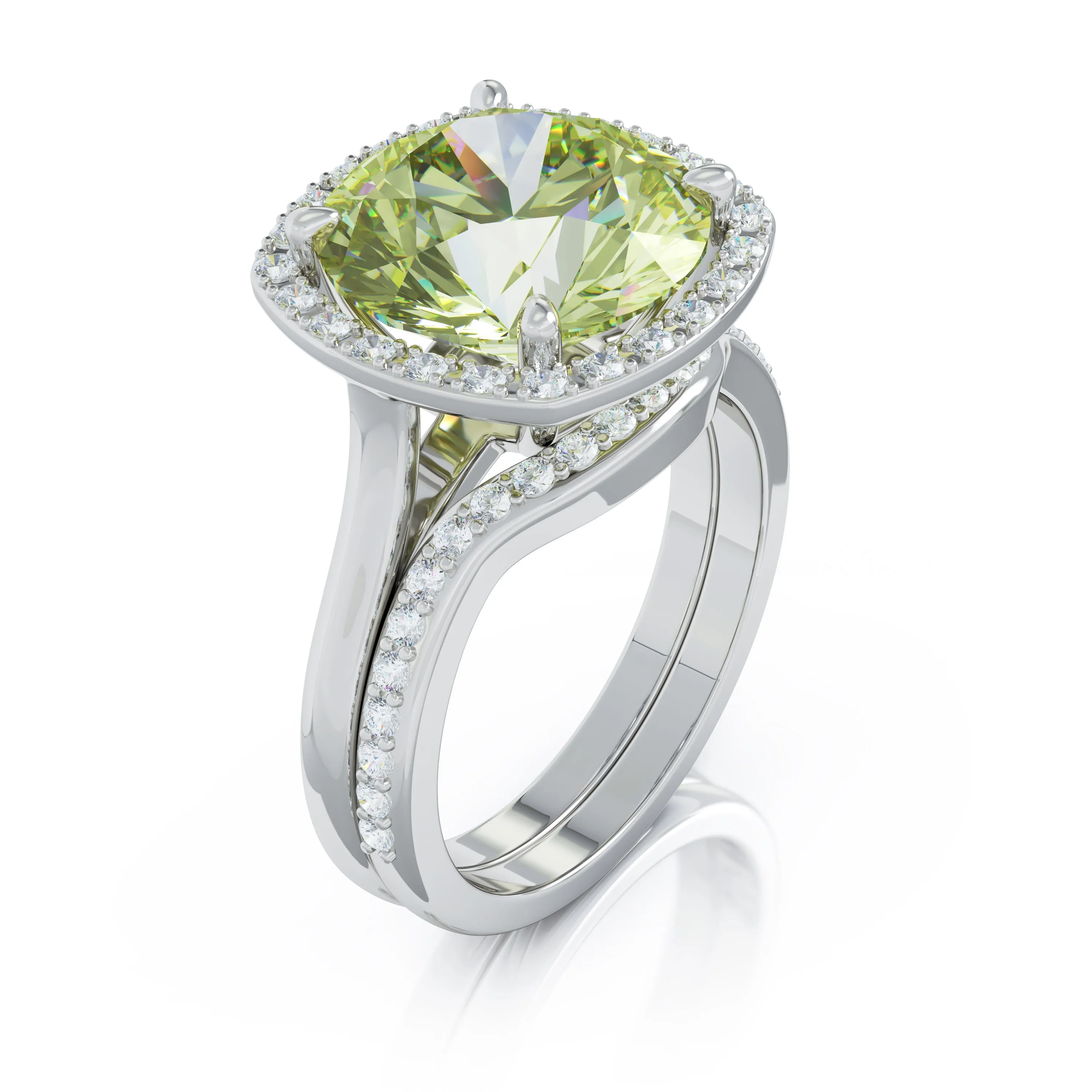 11MM Peridot & Diamond Wedding Set in 14K Gold