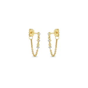 14k 3 Linked Prong Diamond Chain Huggie Earrings