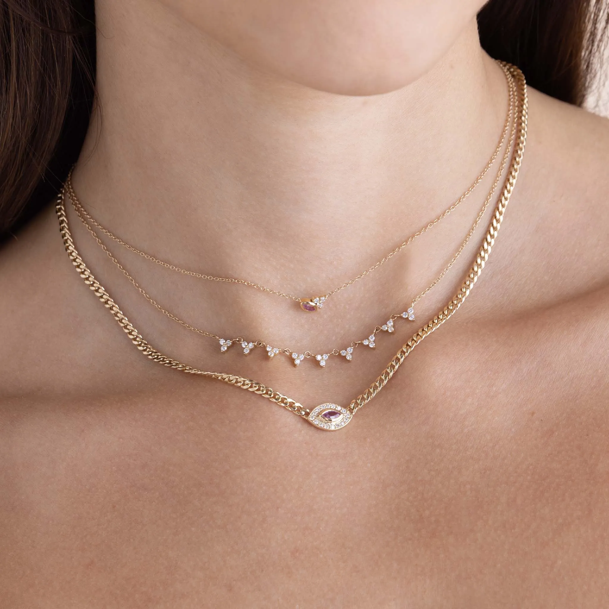 14k 9 Linked Diamond Trio Necklace