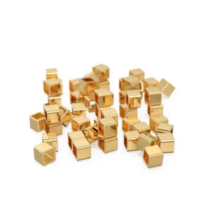 14k & 18K Solid Gold Square Beads Supported Charm. Gold Charm Findings Part, Bead Cap Part in 14k 18K Gold, Bead Caps Spacers End Cap DIY
