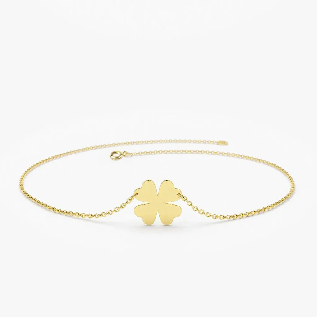 14k Gold Charm Bracelet Four Leaf Clover Fine Jewelry