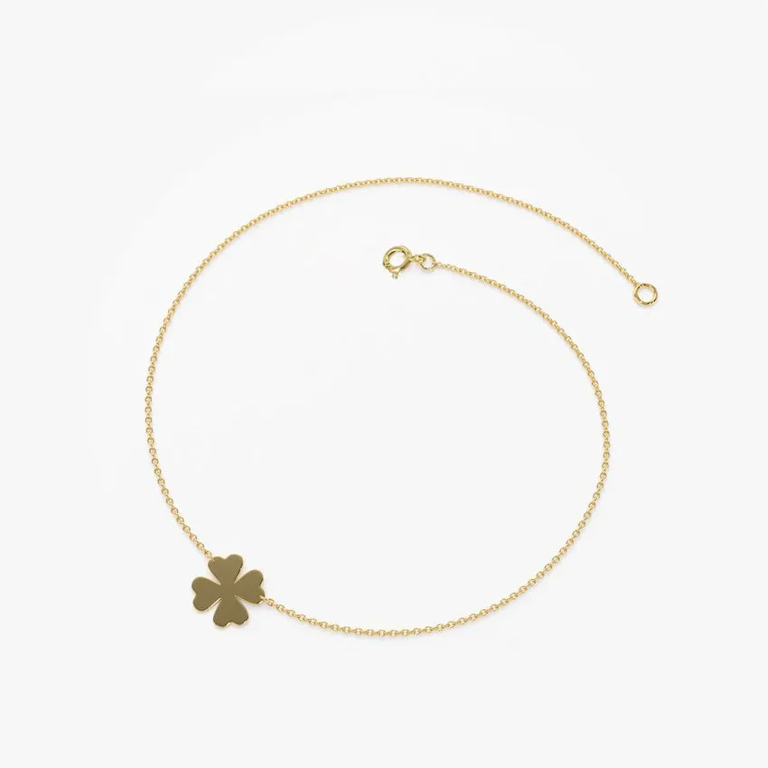 14k Gold Charm Bracelet Four Leaf Clover Fine Jewelry