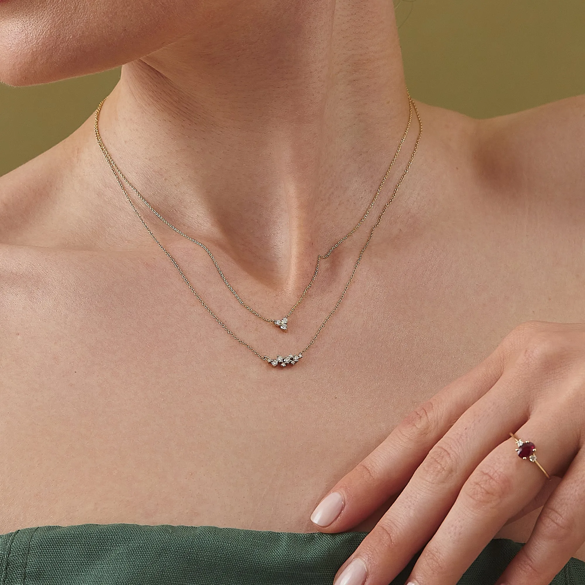 14K Gold Prong Setting Three Diamonds Necklace