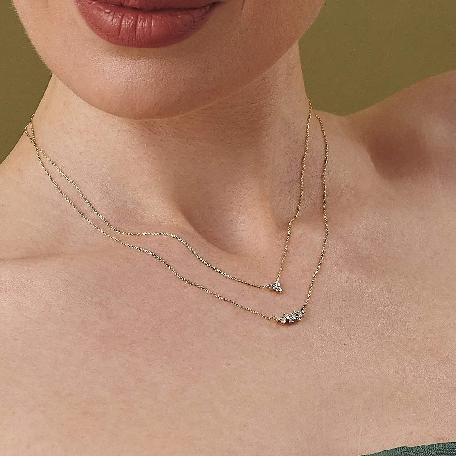 14K Gold Prong Setting Three Diamonds Necklace