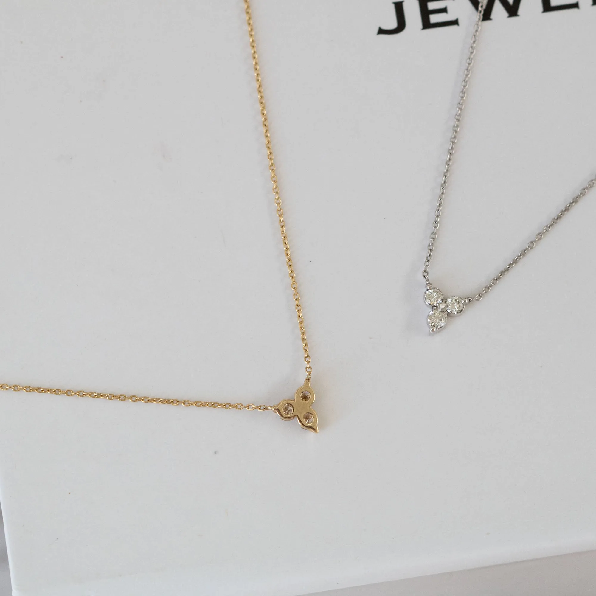 14K Gold Prong Setting Three Diamonds Necklace