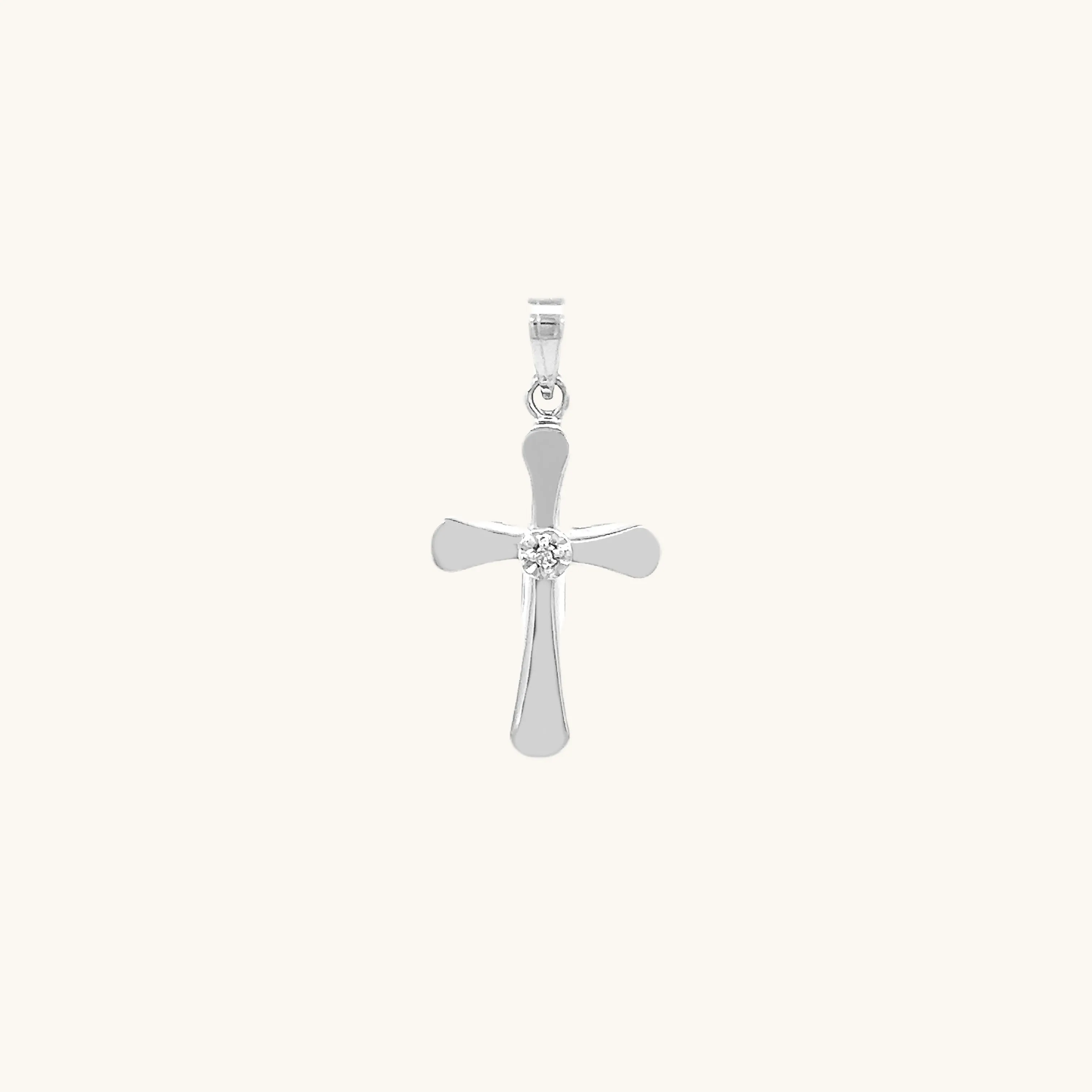 14K GOLD ROUNDED DIAMOND CROSS PENDANT