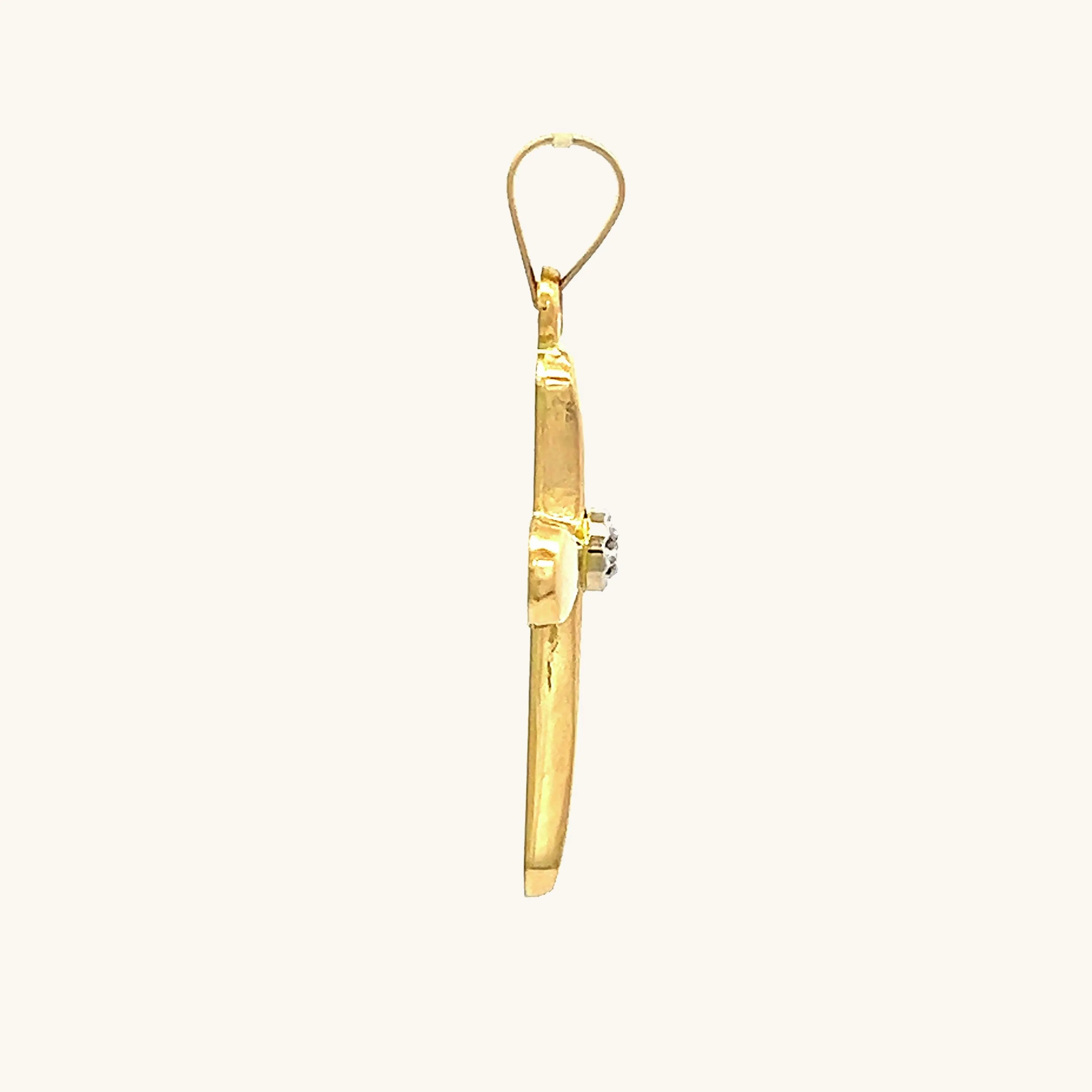 14K GOLD ROUNDED DIAMOND CROSS PENDANT