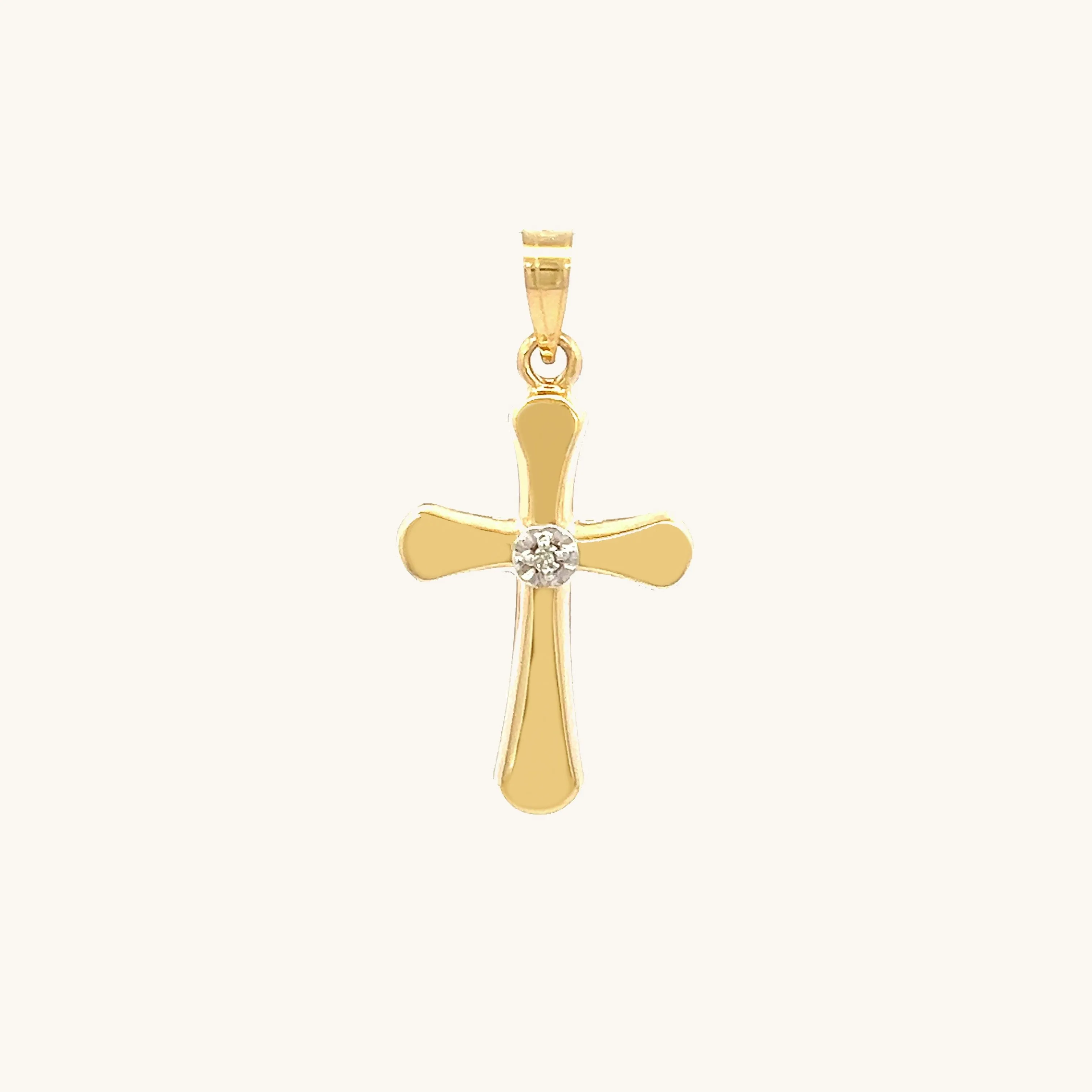 14K GOLD ROUNDED DIAMOND CROSS PENDANT