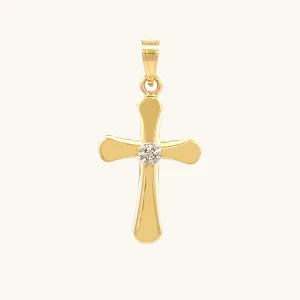 14K GOLD ROUNDED DIAMOND CROSS PENDANT