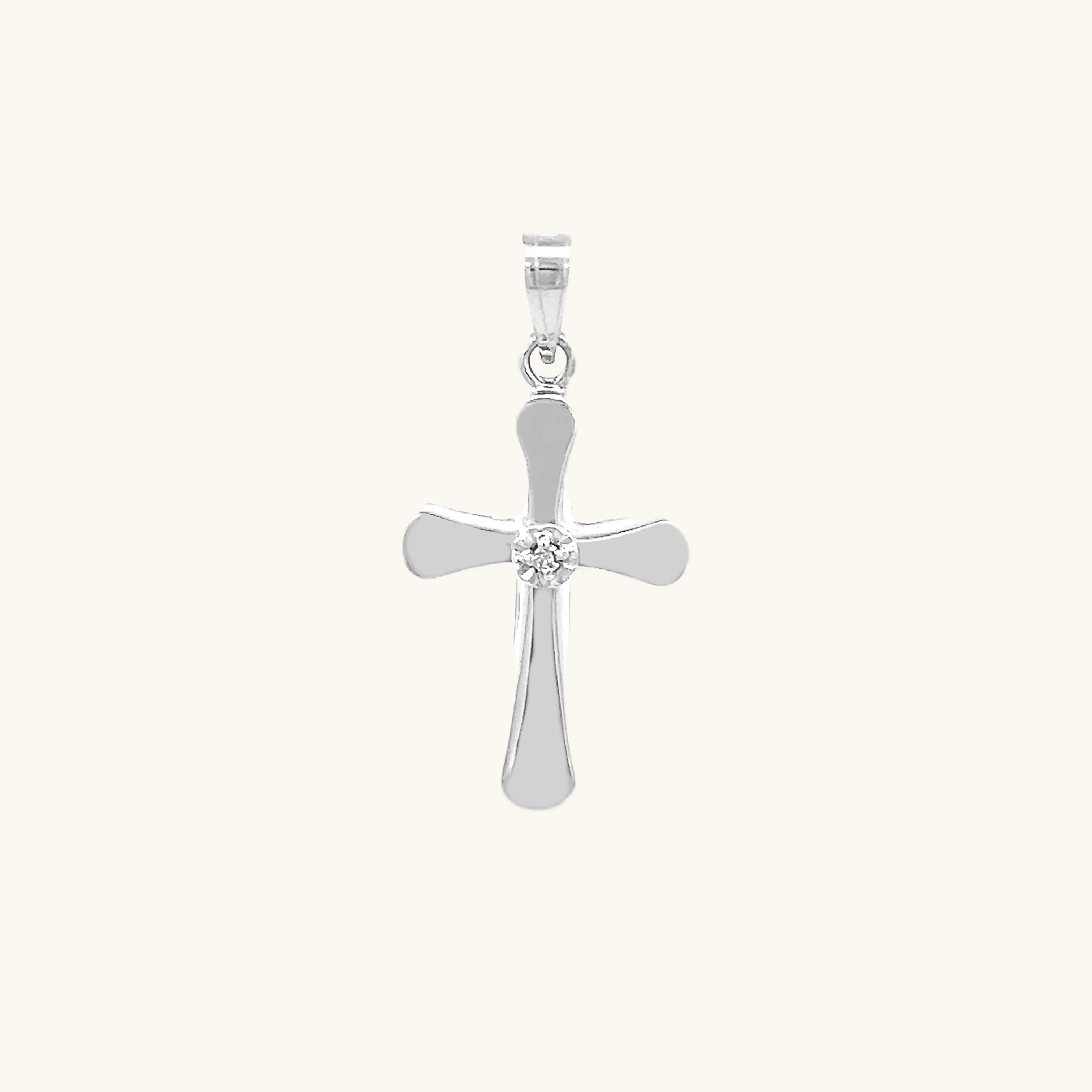 14K GOLD ROUNDED DIAMOND CROSS PENDANT