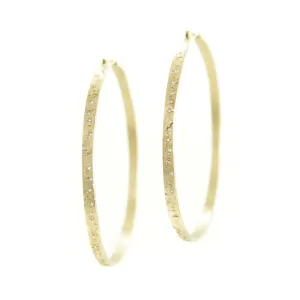 14K Gold Textured Hoop Earrings with White Diamonds
