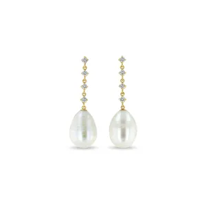 14k Linked Prong Diamond & Baroque Pearl Drop Earrings