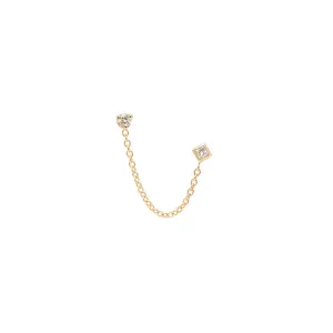 14K Mixed Diamond Chain Double Stud Earring