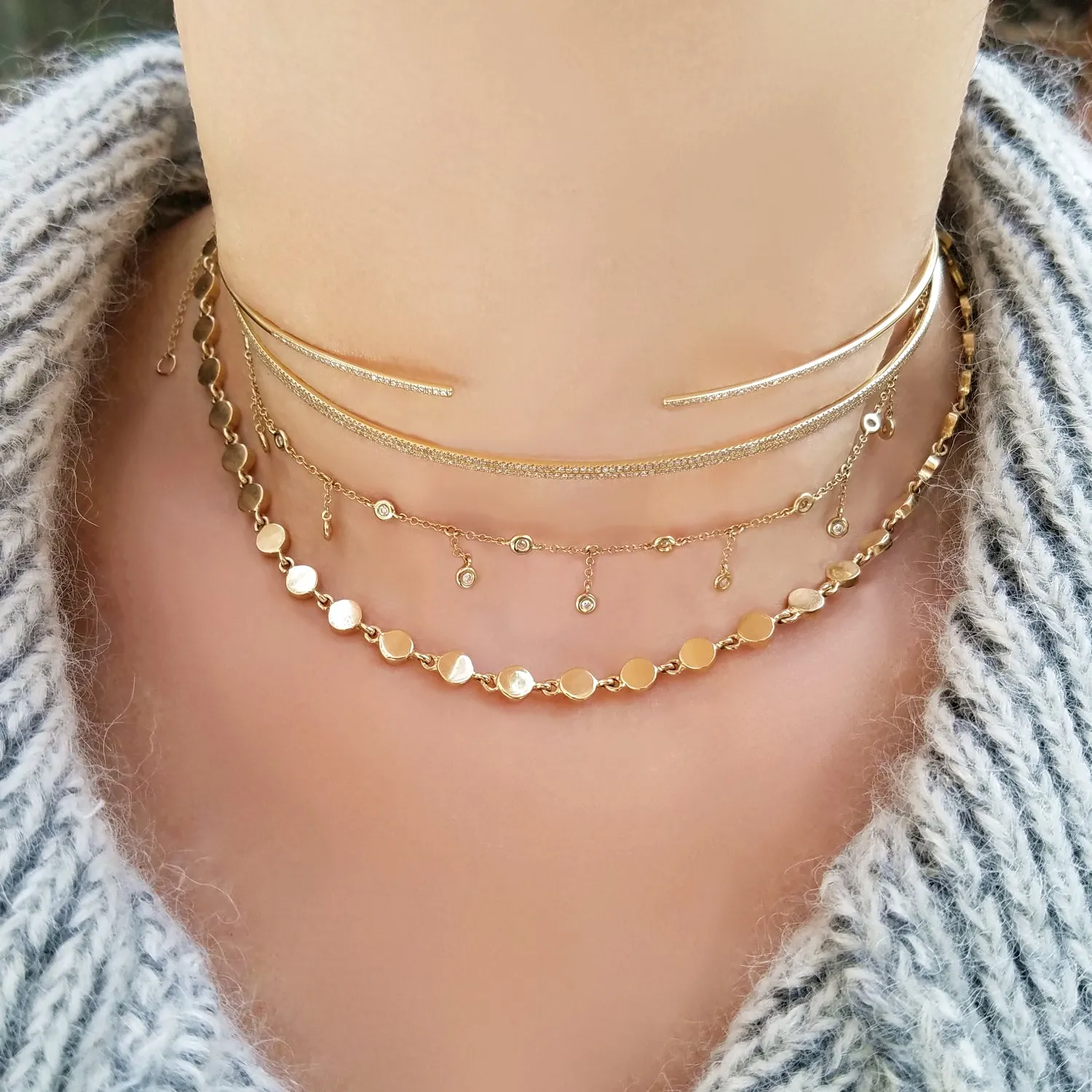 14K Solid Gold Disc Link Necklace