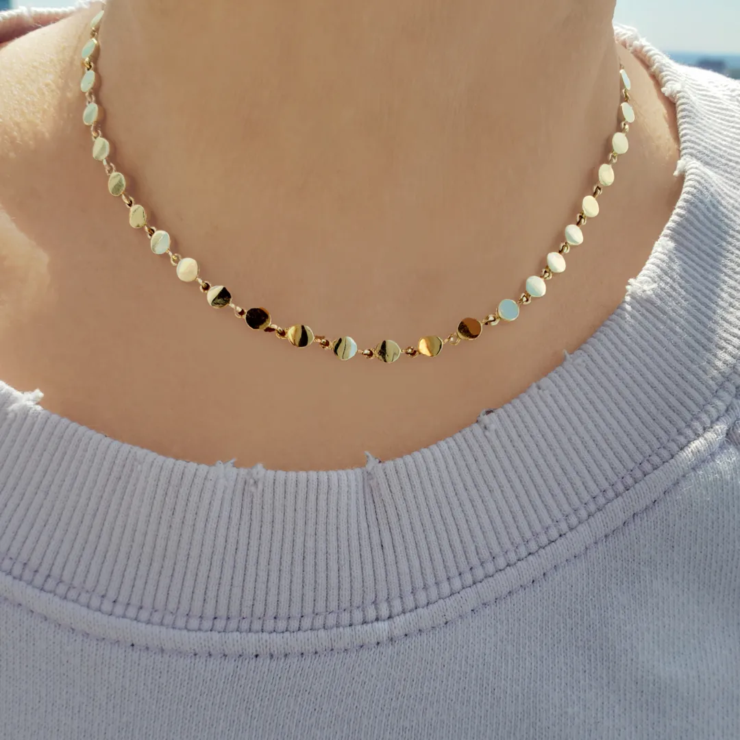 14K Solid Gold Disc Link Necklace