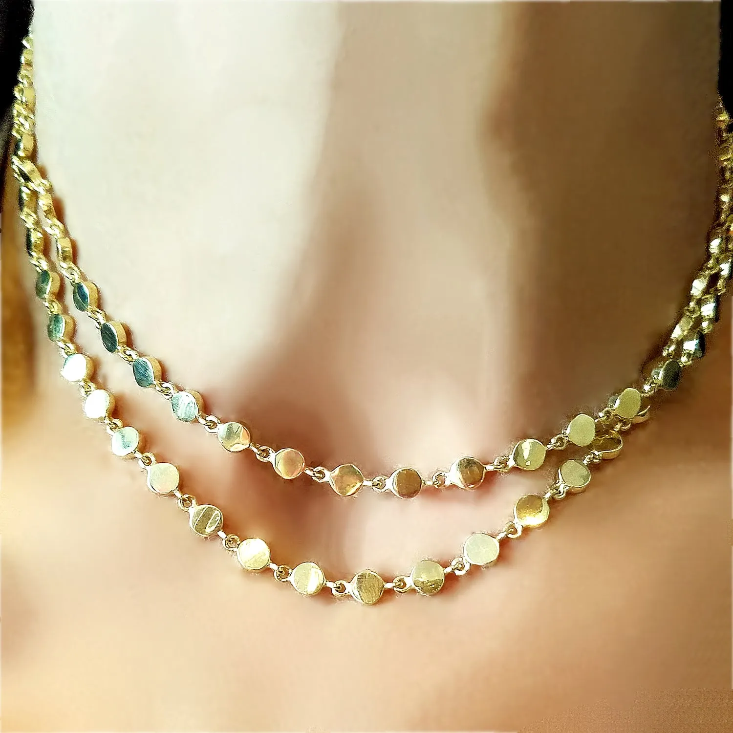 14K Solid Gold Disc Link Necklace