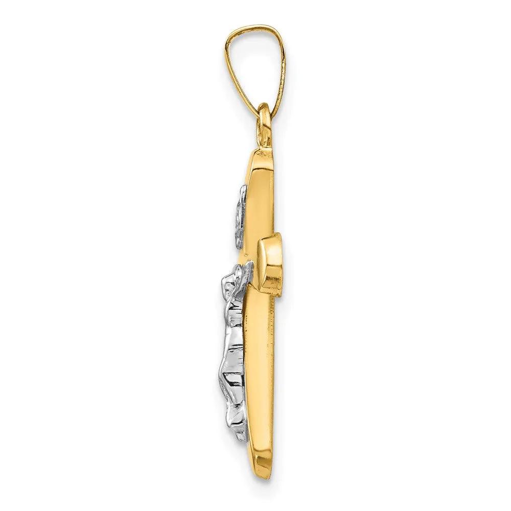 14k Two-tone Polished Rounded Cross Pendant