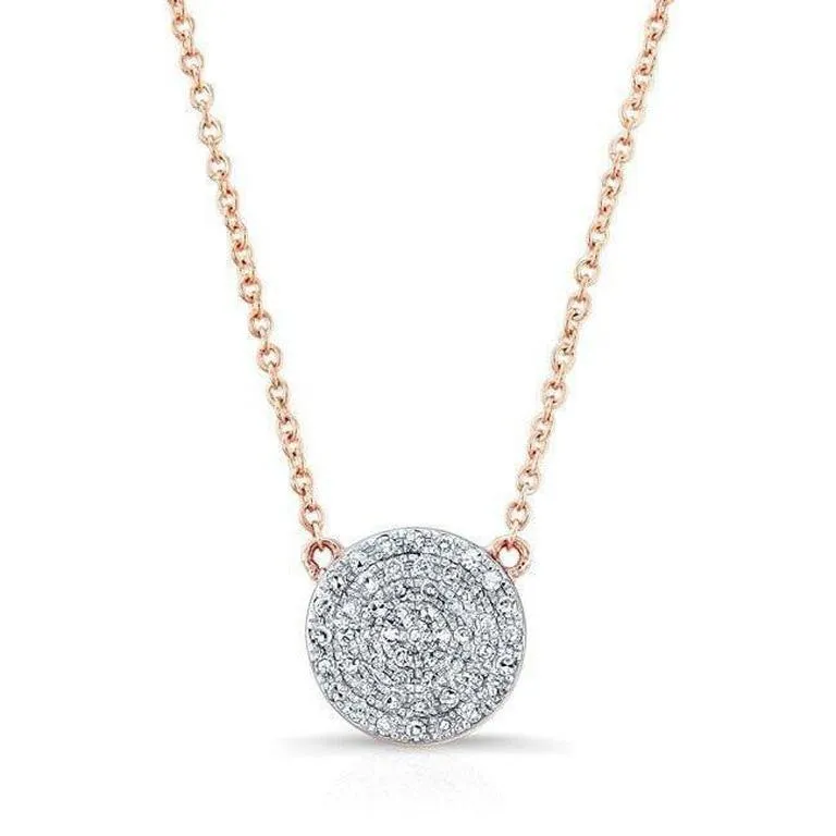 14K White Gold Diamond Double Sided Disc and Pave Heart Pendant