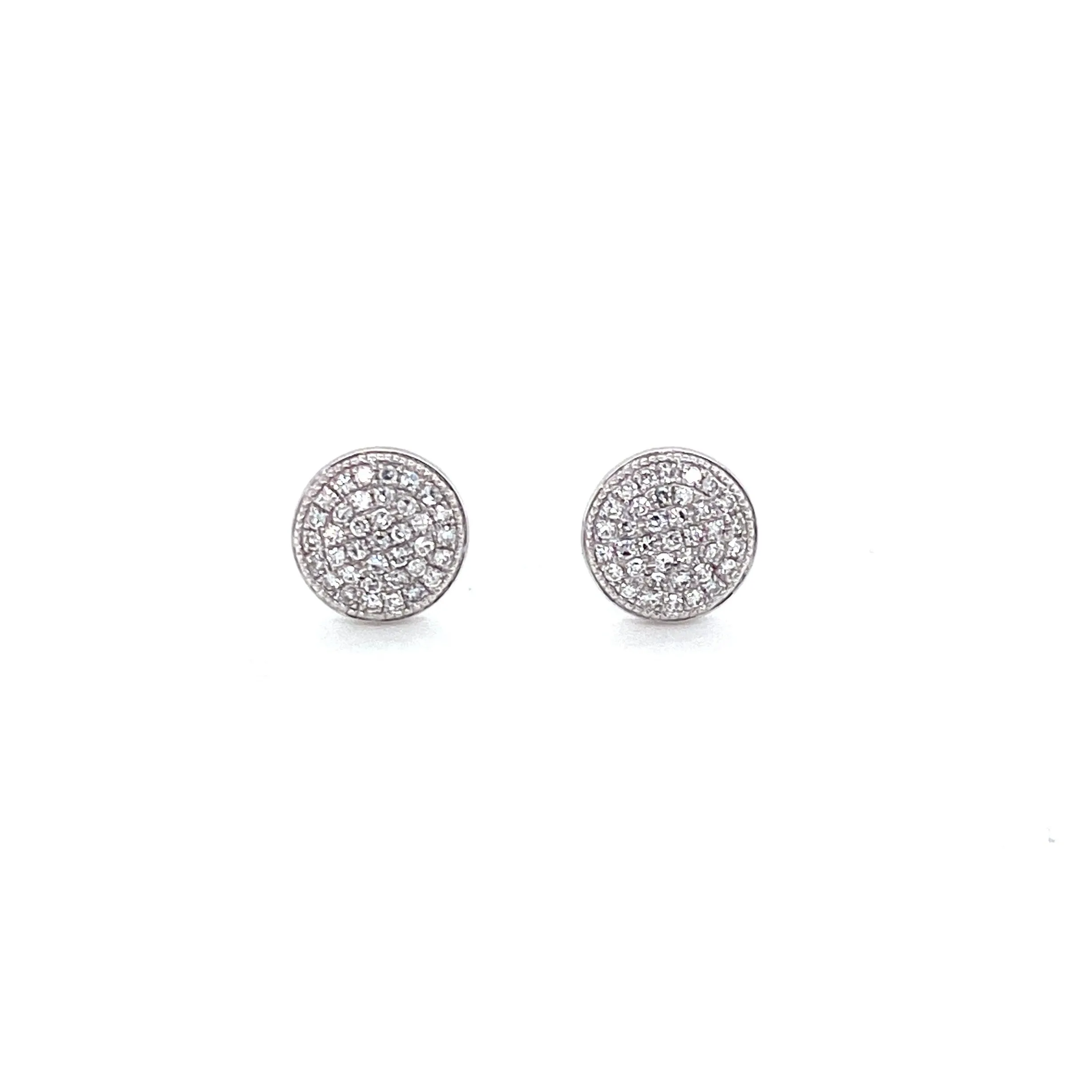 14K White Gold Diamond Large Domed Disc Stud Earrings