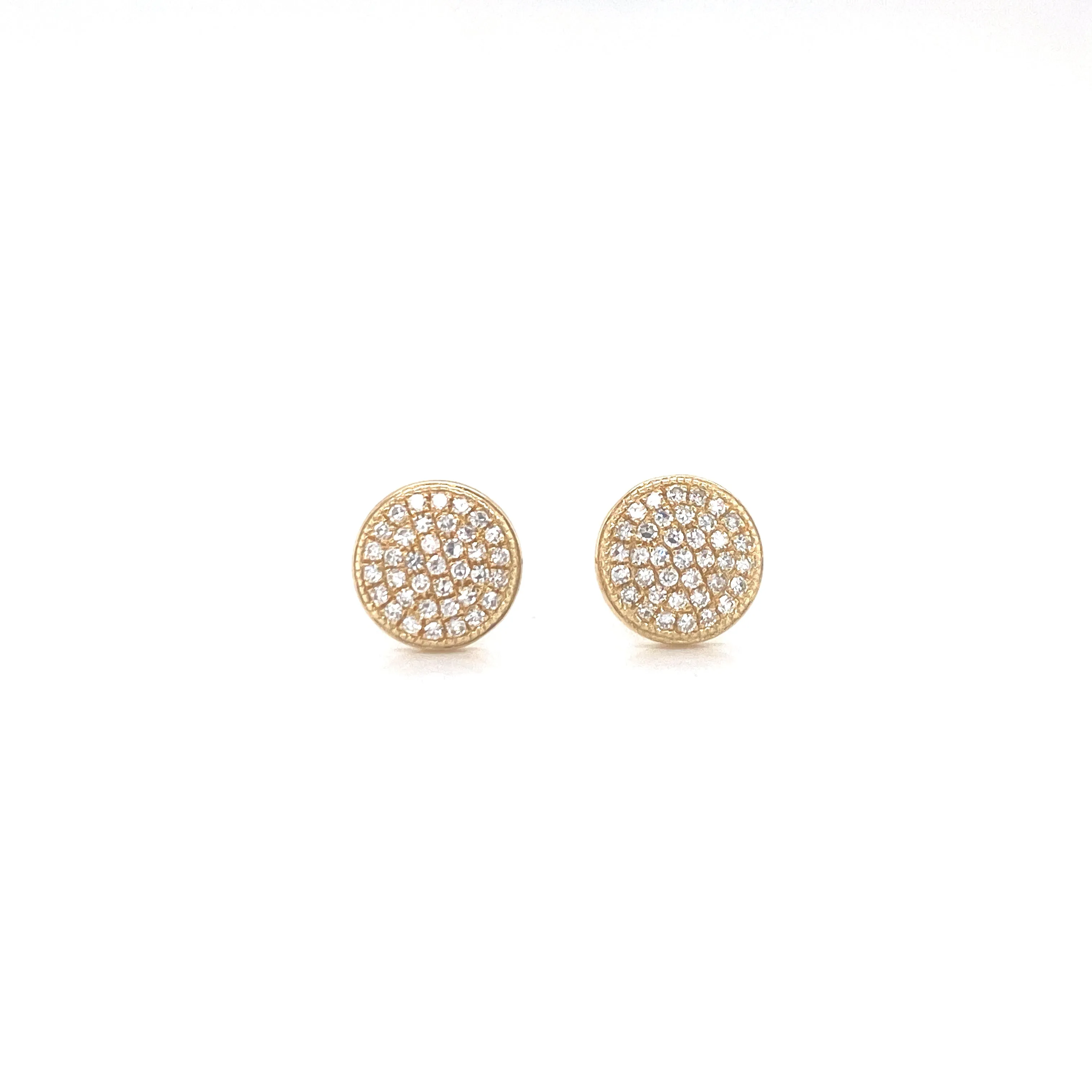 14K White Gold Diamond Large Domed Disc Stud Earrings