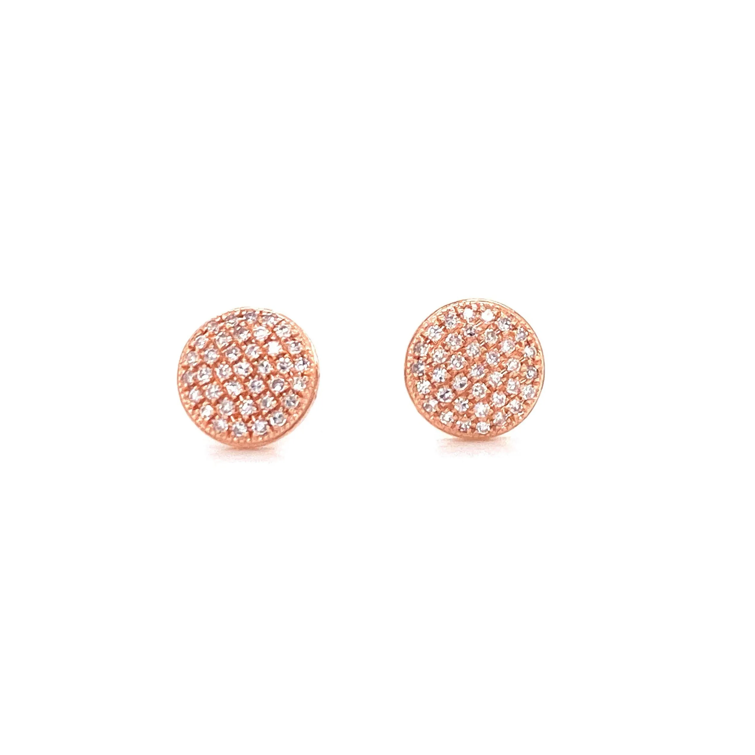 14K White Gold Diamond Large Domed Disc Stud Earrings