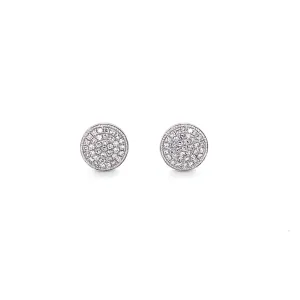 14K White Gold Diamond Large Domed Disc Stud Earrings