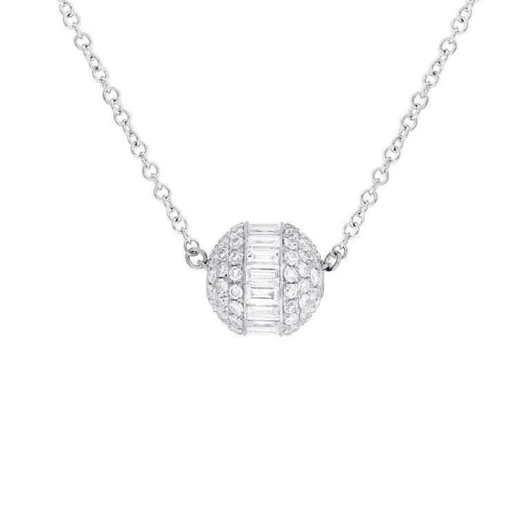 14K White Gold Diamond Small Ball Necklace