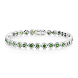 14K White Gold Green Garnet Sapphire and Diamond Tennis Bracelet